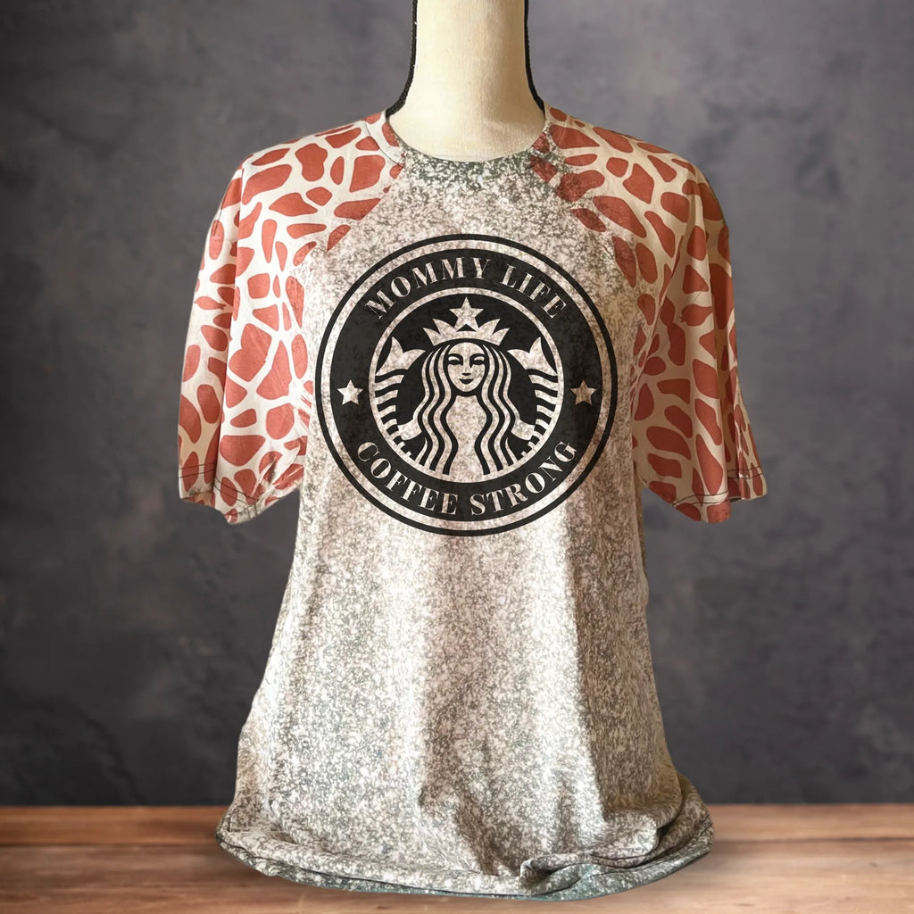 MOMMY LIFE COFFEE STRONG | Animal Print Sleeves T-Shirt