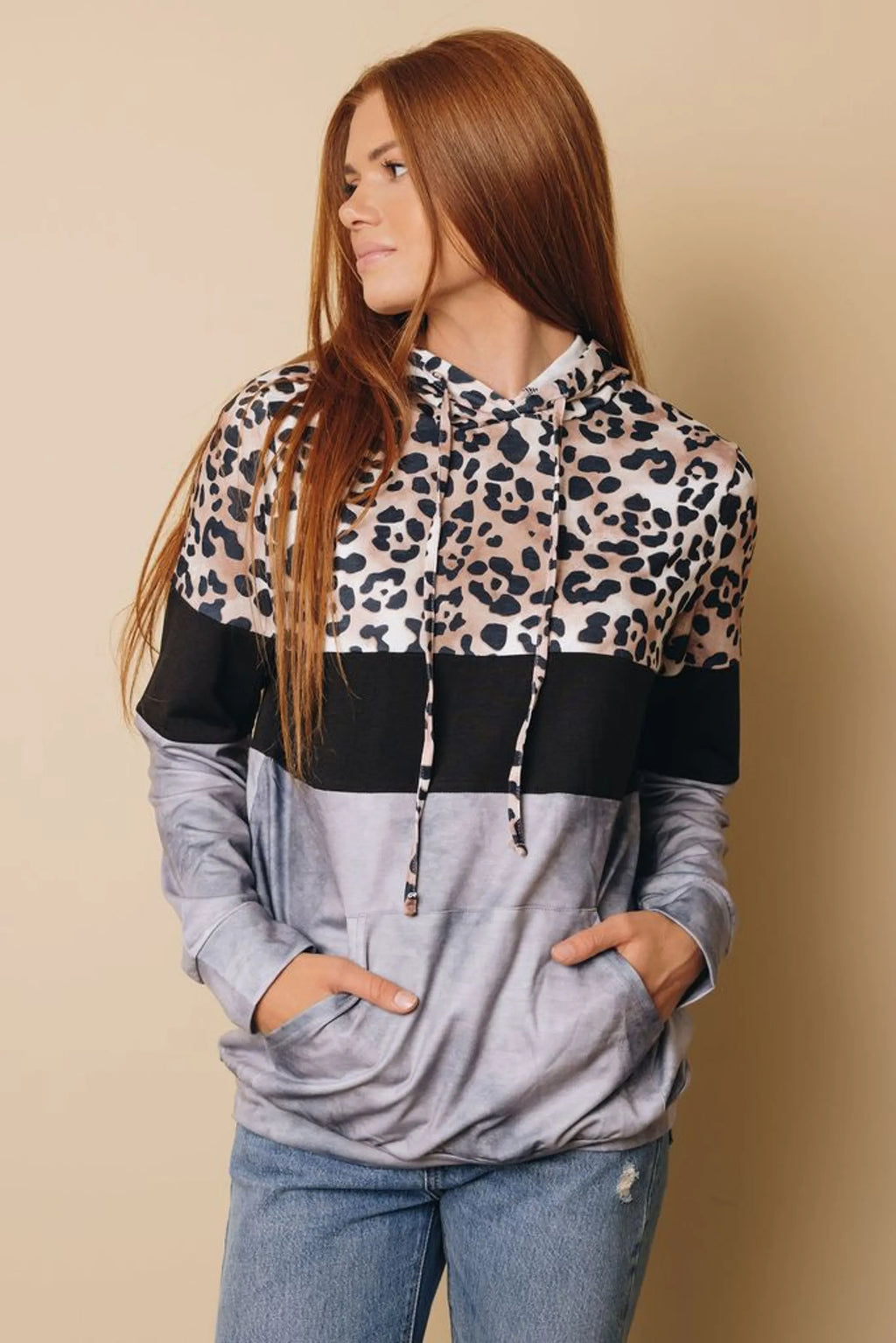 My Vibe Leopard Color-Block Hoodie