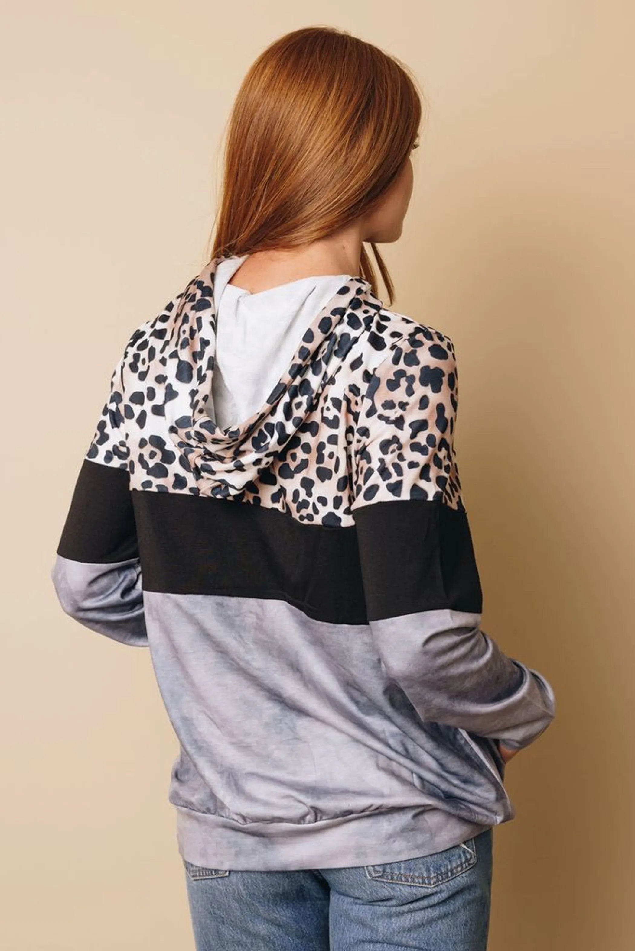 My Vibe Leopard Color-Block Hoodie