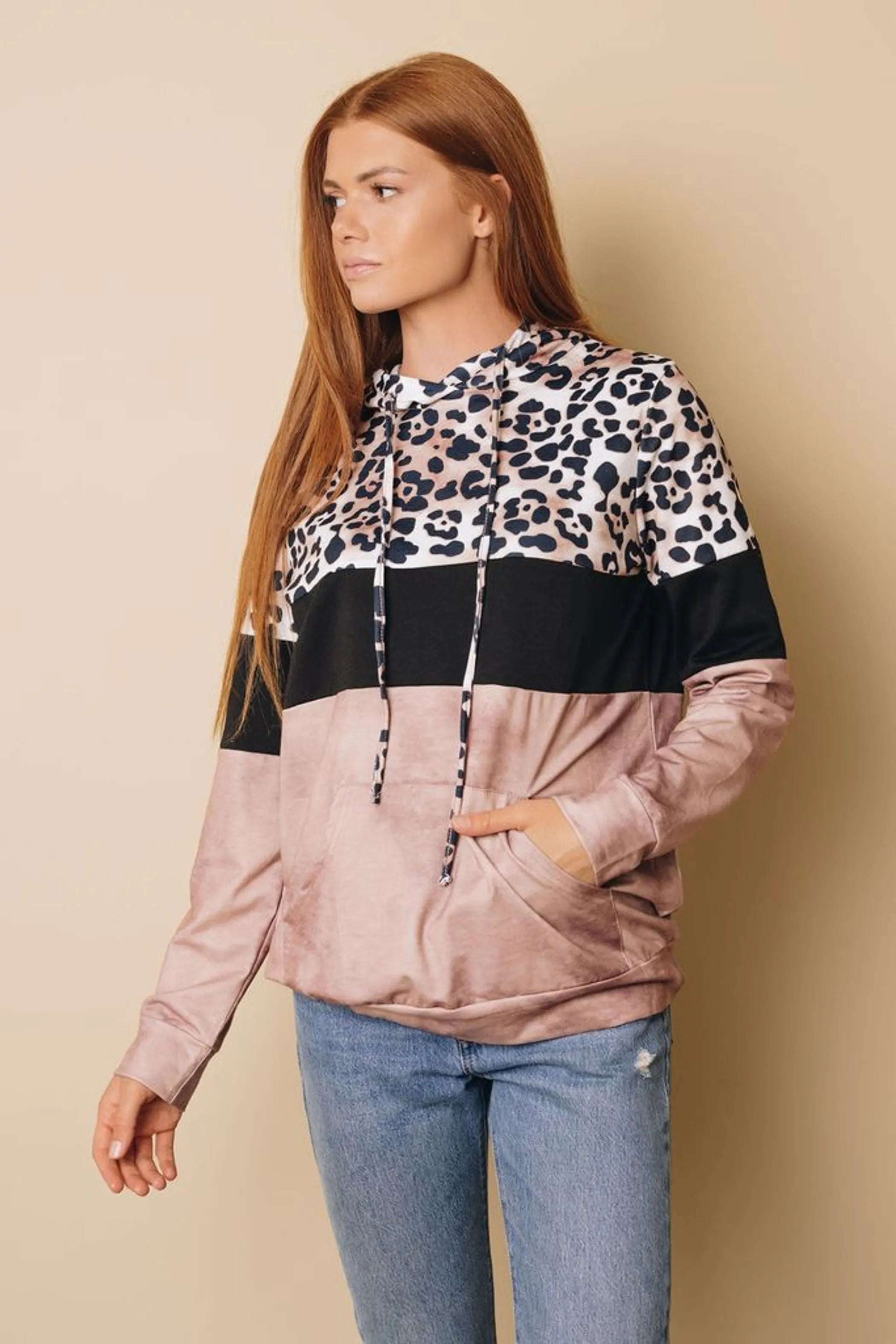 My Vibe Leopard Color-Block Hoodie