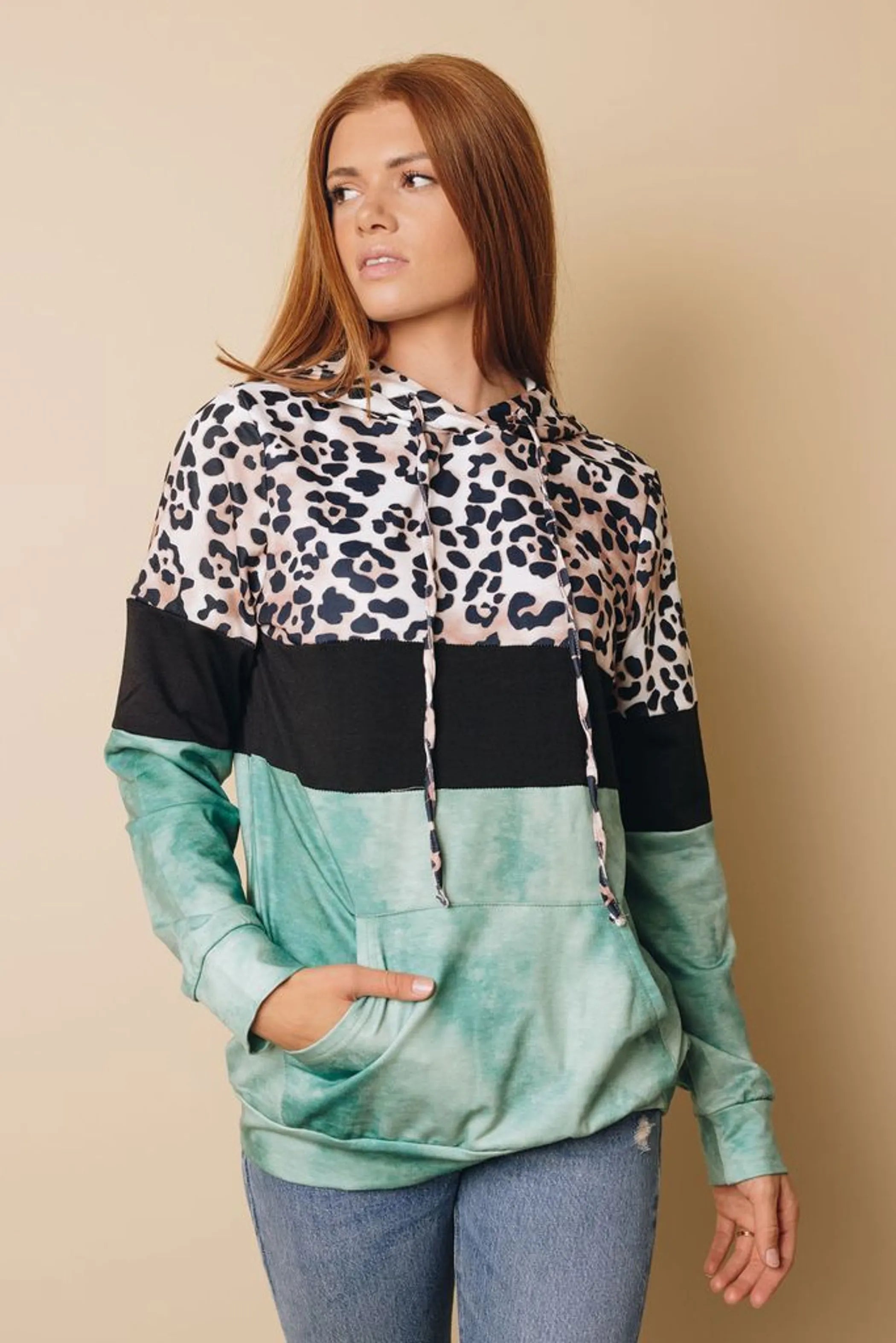 My Vibe Leopard Color-Block Hoodie