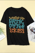 Letters Graphic Black Plus Size T-shirt