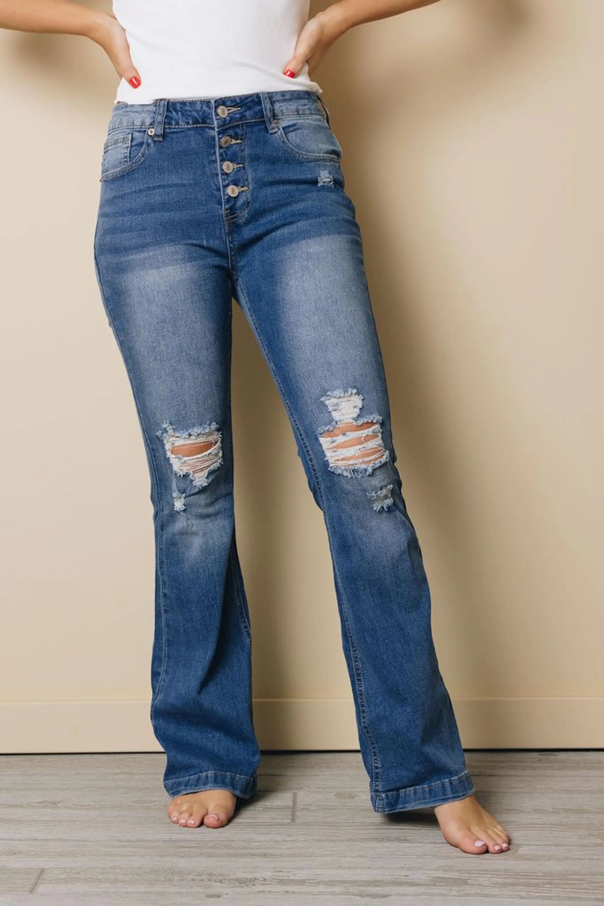 Distressed Flare Bottom Jeans